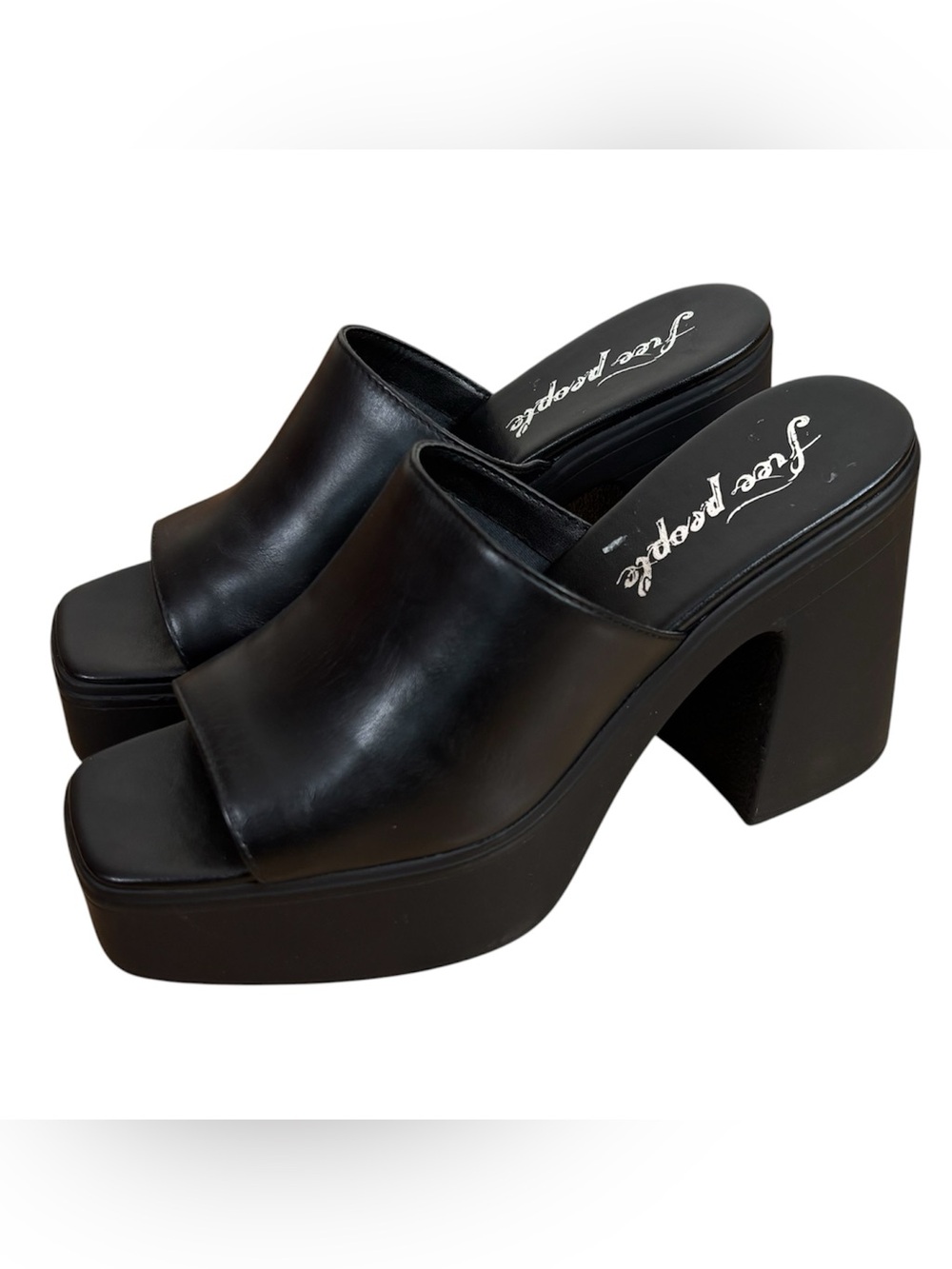 Free People Zoe Platform Chunky Heel Sandals Women's Sz 39 US 8.5 Black Leather